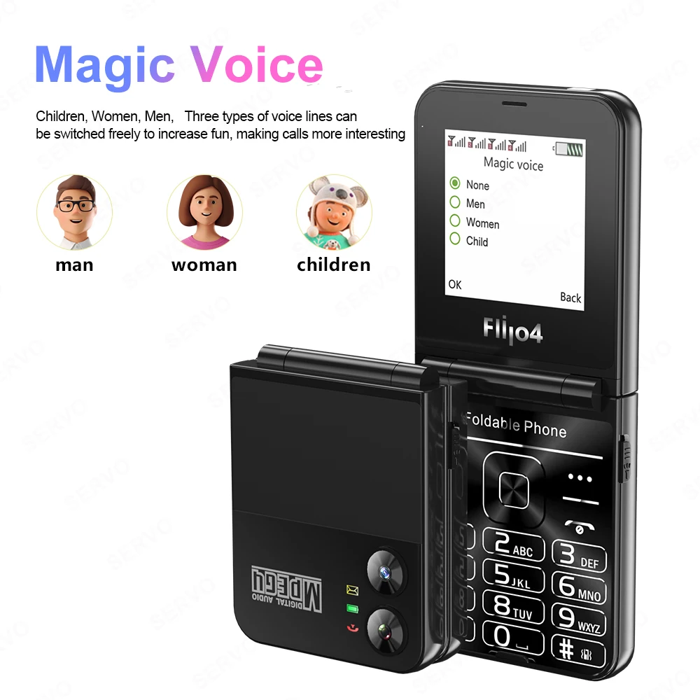 SERVO Flilo4 Mobile Phone 4 SIM Standby Speed Dial Magic Voice Blacklist Flashlight FM Radio 2.6"Display Flip Cellphones Type-C