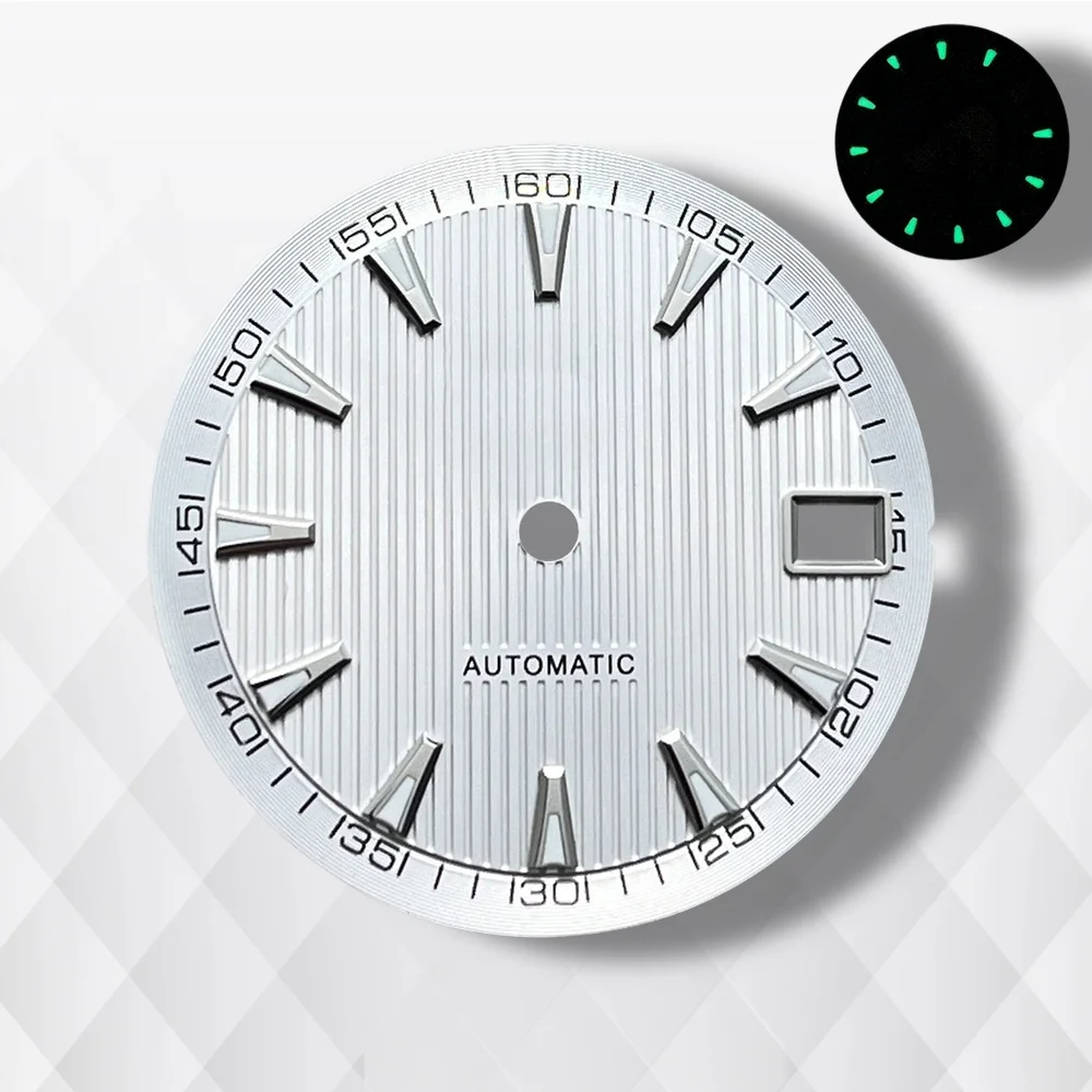 Esfera con logotipo S de 28,5mm compatible con movimiento automático NH35/NH36/4R/7S, esfera de grano Vertical luminosa verde, accesorios de modificación de reloj
