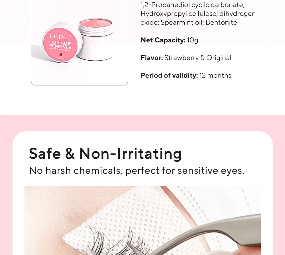 DIYDAY Eyelash Glue Remover No Irritation Ultra-Fast Cleaning Lash Cream Safe for Sensitive Eyes Easy Removal for False Lashes