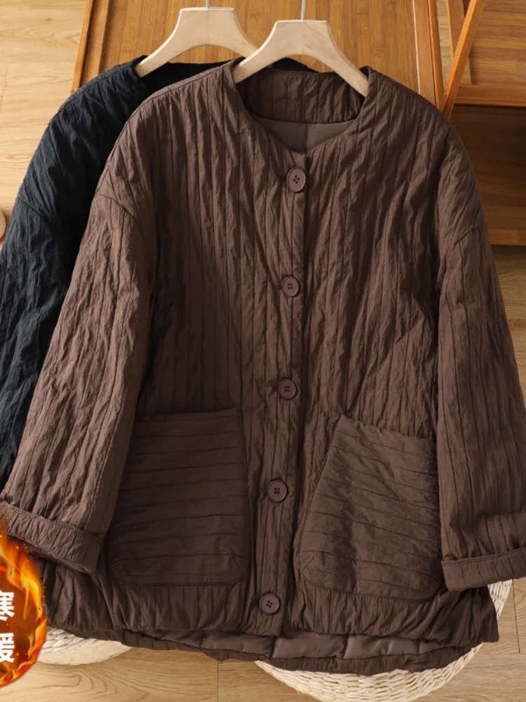 Retro Style Quilted round Neck Cotton Jacket Women's Winter Thick Warm Casual Fashion Loose Short Coat Cotton Padded Vest