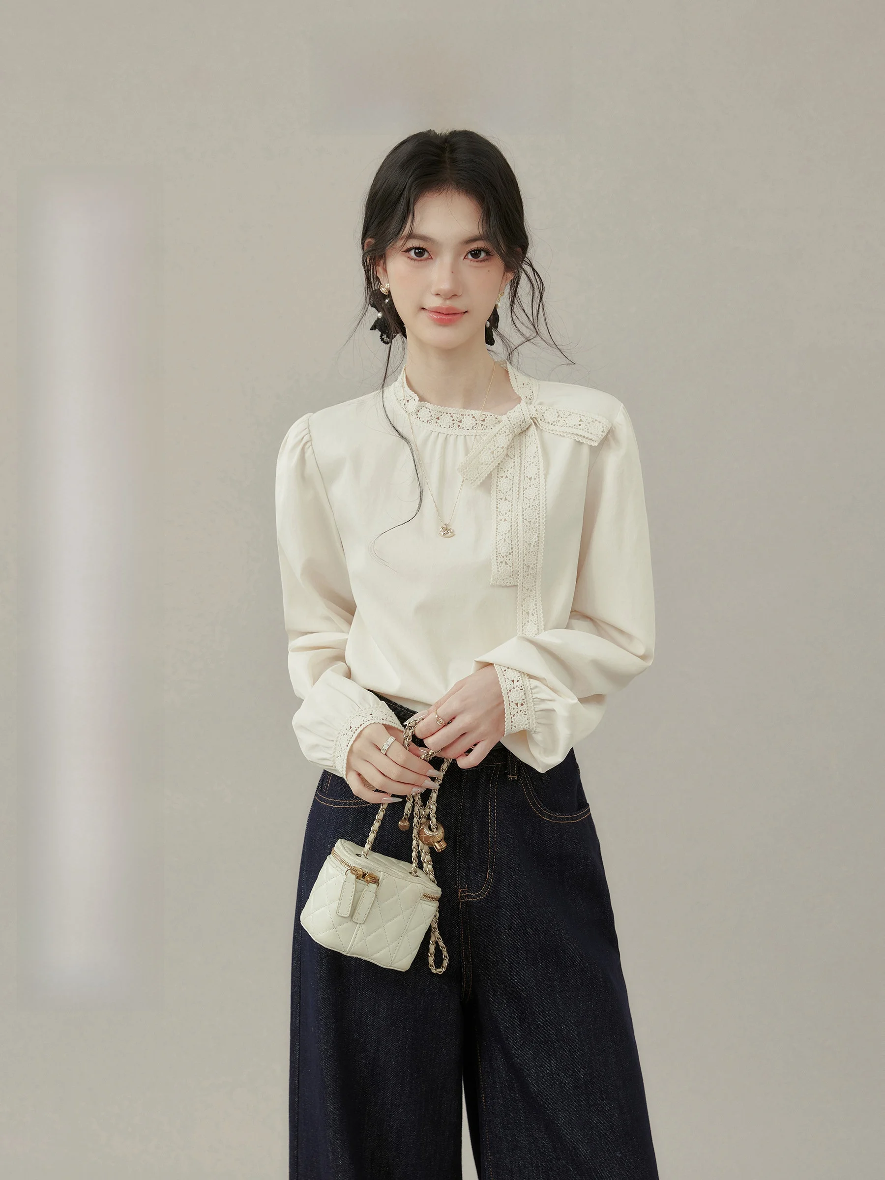 

Long Sve Knot Irt Женская внутренняя одежда с поясом Small irt Осенняя мода Корейский Sle Slim Fit Knot irt