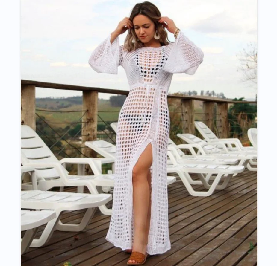 Sexy Hollow Out Fringe Tassel Knitted Crochet Tunic Beach Cover Up Cover-ups Beach Dress Beach Wear Beachwear Female See Through