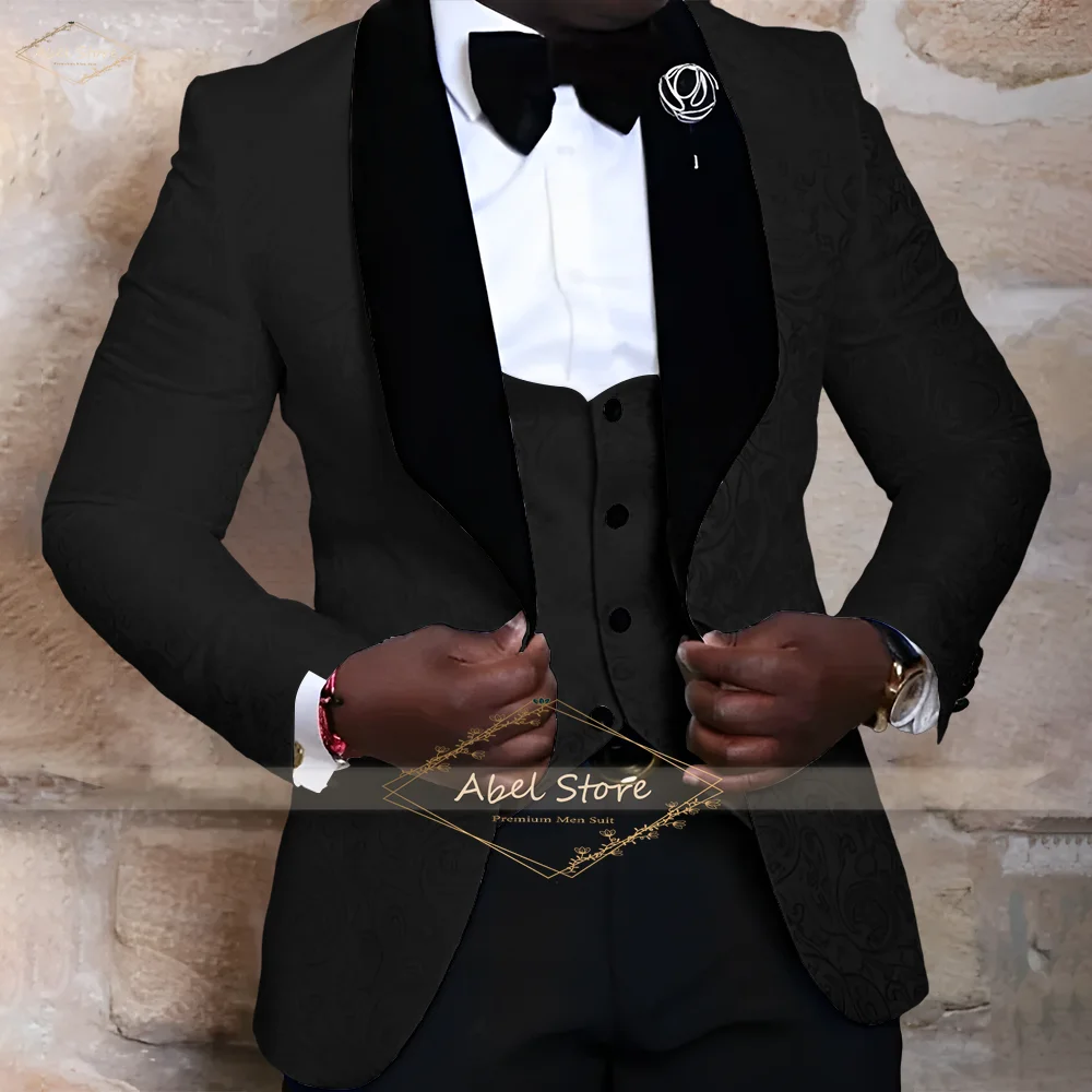 Premium Jacquard Design Suit 3PC Set for Groom Special Occasions Formal Jacket Waistcoat Trousers Custom Sizing