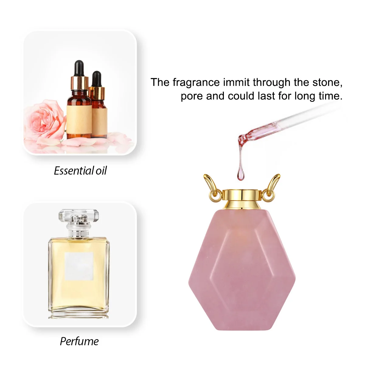 Natural Stone Perfume Bottle Necklace Women Men Healing Crystal Quartz Essential Oil Diffuser Pendant Vial Jewelry Multicolor