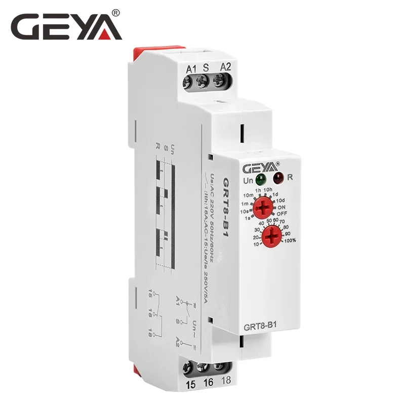 GEYA GRT8-B Delay Off Timer Relay 16A AC230V OR AC/DC12-240V Din Rail 12V Time Delay Relay