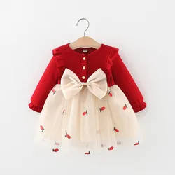 Girl's autumn and winter dress with lace and lace British style baby dress girl's birthday princess dress