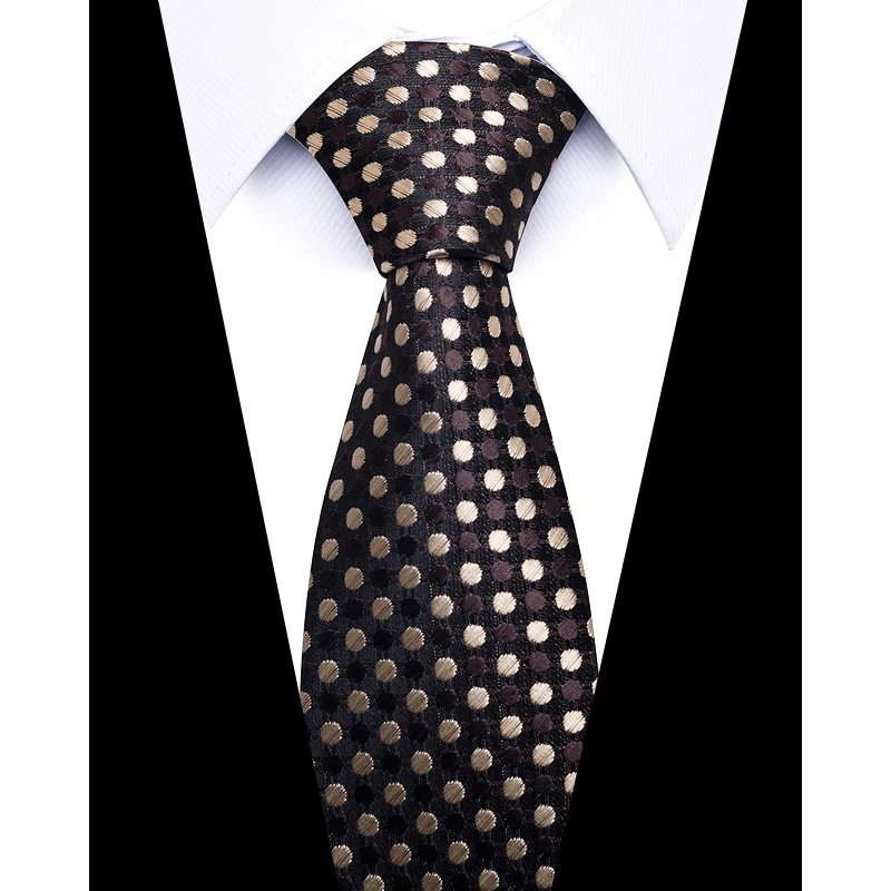 Great Quality Luxurious 8 cm Silk Neck Tie Men Geometric Brown Gold Dot Gravatas hombre Formal Clothing Gift for Father