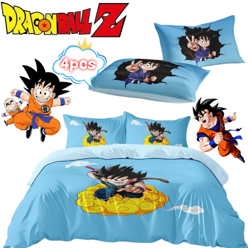 Neues Dragon Ball Son Goku vierteiliges Set mit stylischen, coolen Digitaldrucken, einfache, atmungsaktive und hautfreundliche Schlafzimmerbettwäsche. – Detail 1