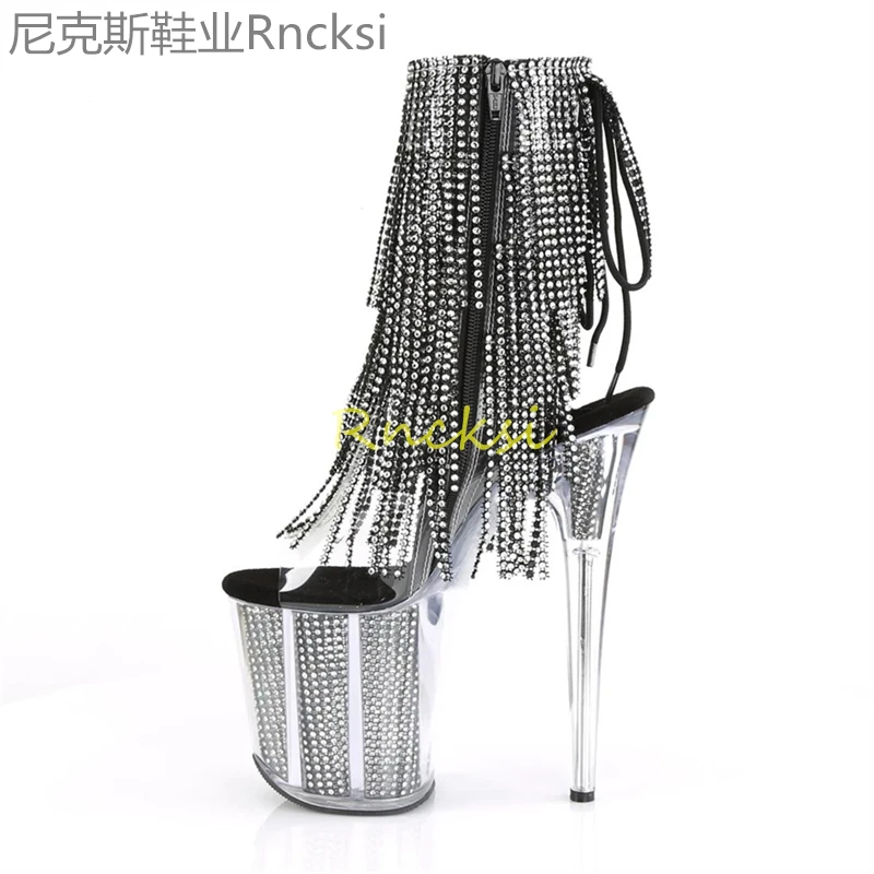 20cm New hate sky high sexy bright leather high tube shoes tassel boots ultra high heel pole dancing low tube shoes