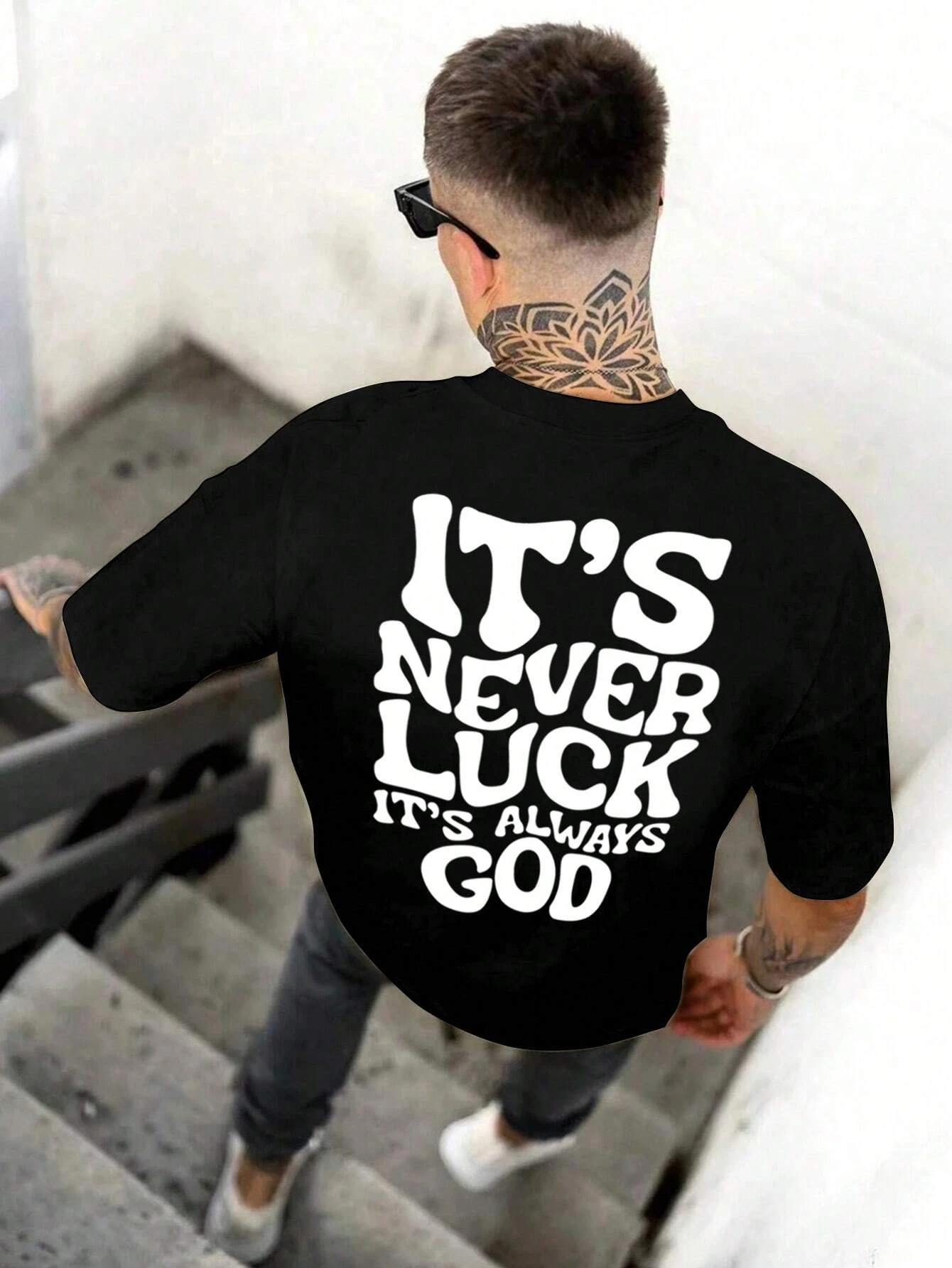 Luck God Men Cotton T-shirt Luxury Brand Fashion Big Size Rap Hip Hop Top Casual Short Sleeve Streetwear Classic New Arrival Tee