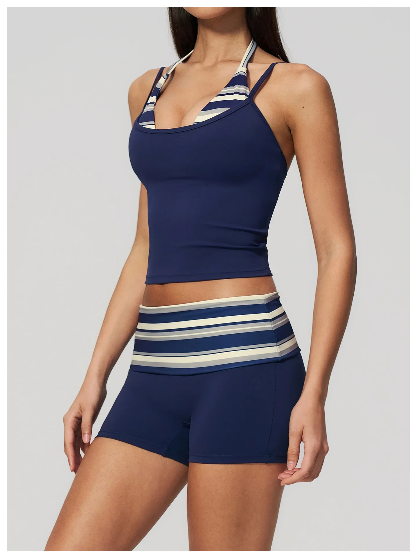 Polka Dot Yoga Tank Top Stoßfestes gestreiftes Fitness-BH Gym Workout Weste Atmungsaktives Sport-Top Neckholder Sportweste mit schönem Rücken – Detail 17