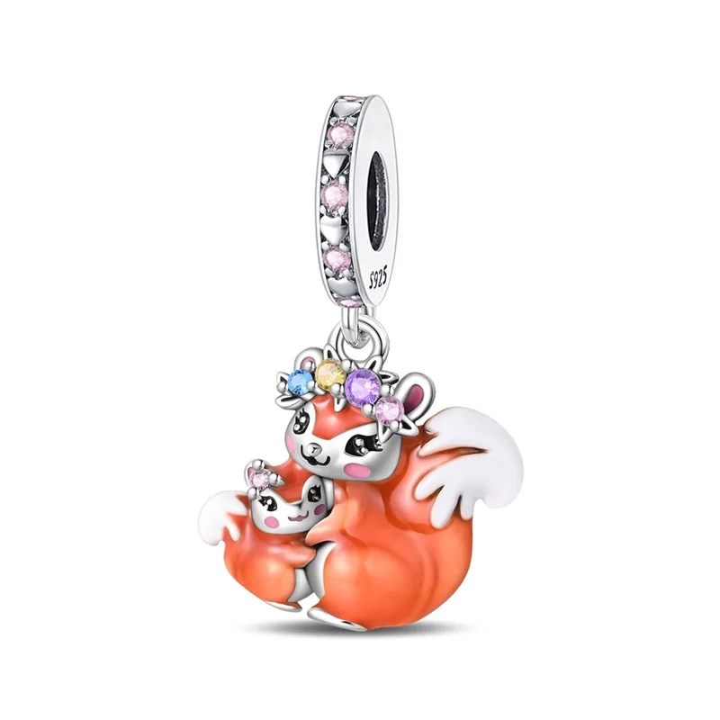 

925 Sterling Silver Squirrels Snuggle Up Charms Pendant For Women Fit Original Bracelet DIY Birthday Party Jewelry Gifts