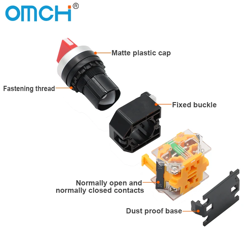 OMCH 22 مللي متر 2/3 موقف مفتاح جهاز انتقاء دوار 10A 440 فولت الإغلاق/لحظة DPST 2NO 1NO1NC تشغيل/إيقاف أحمر أخضر أسود مقبض #5