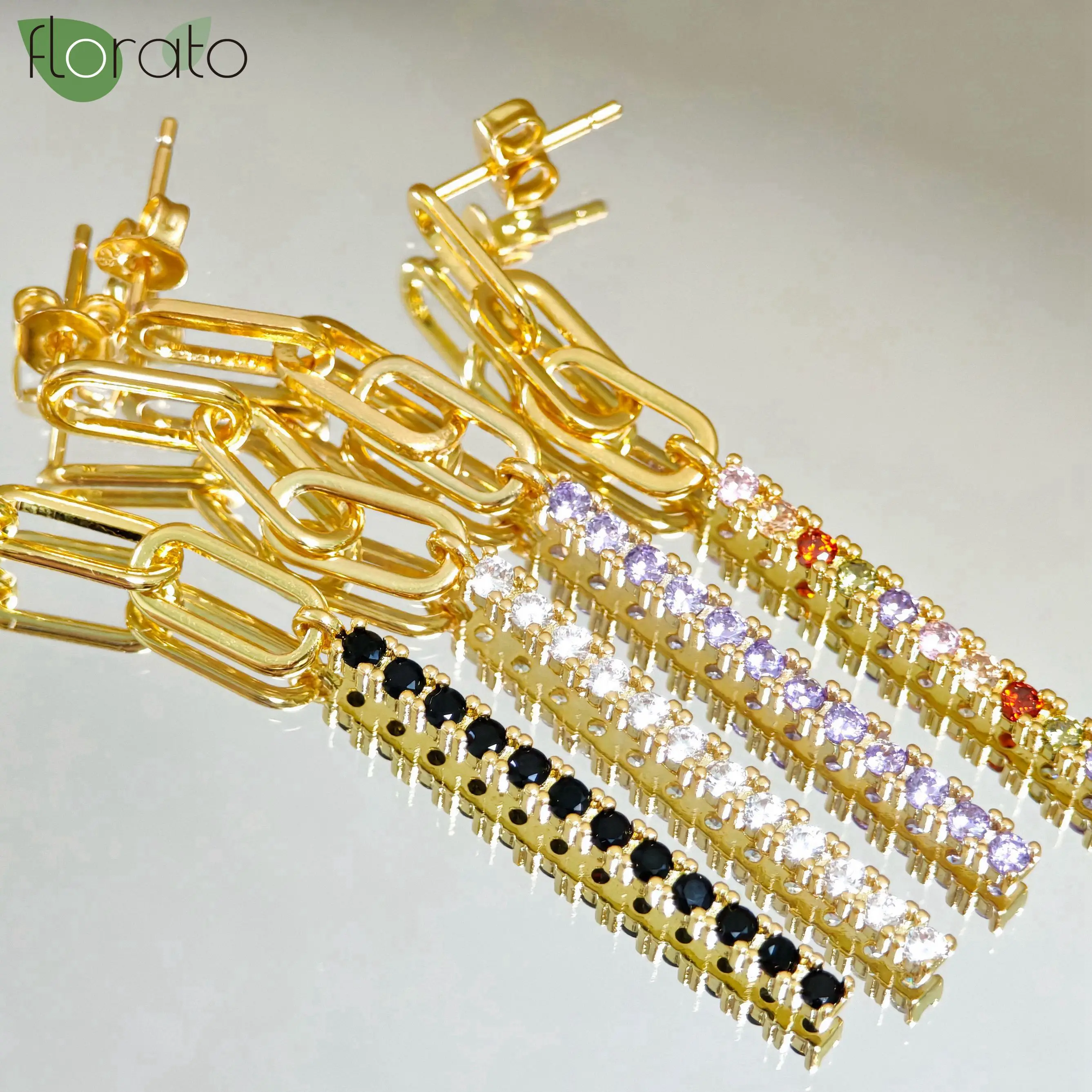 

925 Sterling Silver Needle Luxury Gold Color Long Earrings Sparkling Zircon Pendant Stud Earrings for Women Fashion Jewelry Gift