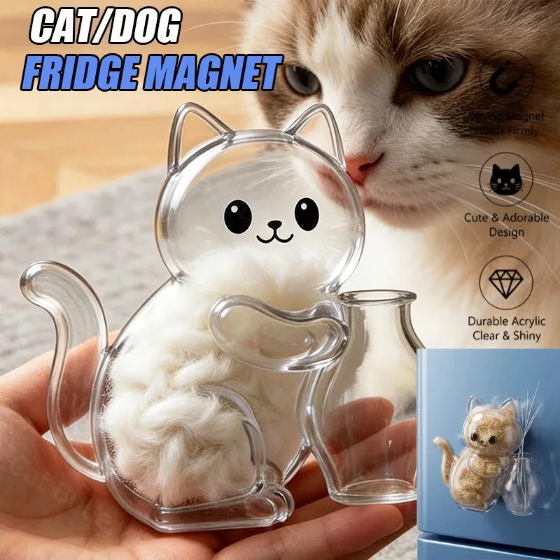 Cat Puppy Hair Beard Storage Fridge Magnets Animal Hair Collection Refrigerator Sticker Home Decor Ornaments Pet Lovers Gifts