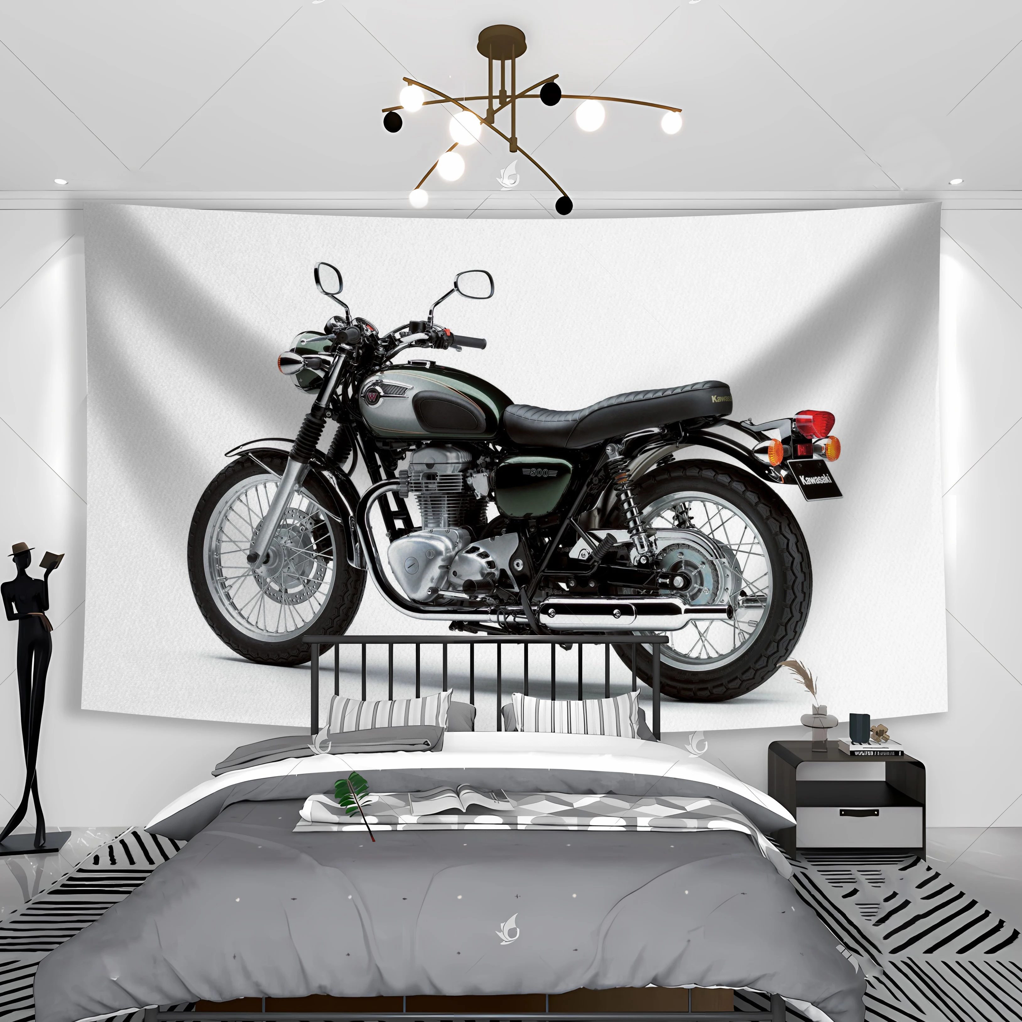 3x5Ft for Indoor Outdoor green Motorcycle tapestry Vivid Color and UV Fade Resistant Great for College Dorm,Room  Garage