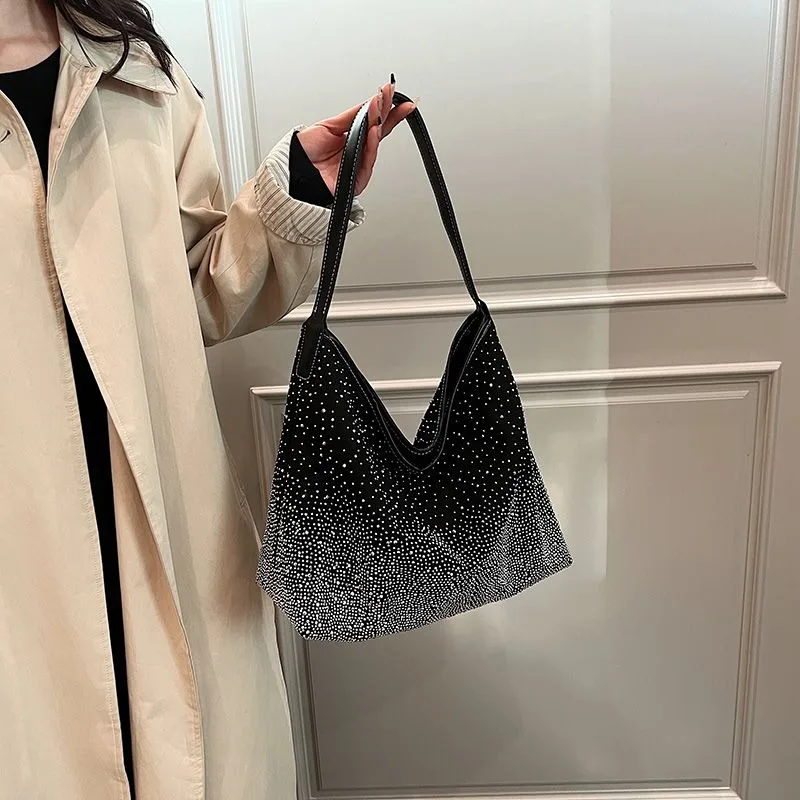 Retro Tote Bag Internet Celebrity with The Same Fashion Bright Diamond Flash Diamond Shoulder Portable Underarm Bag Exquisite