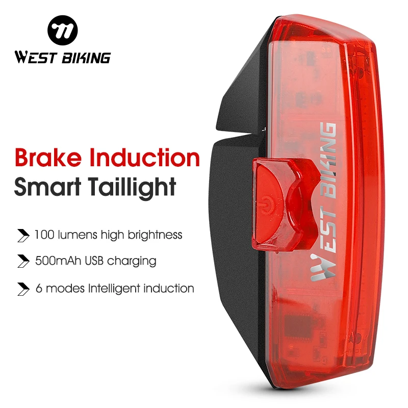 WEST BIKING Smart Brake Sensing Taillight Bike Rear Light MTB Road Bicycle Lamp Waterproof COB LED Charging Cycling Accessories