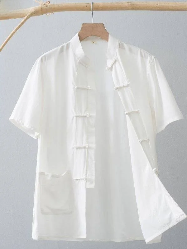 

Легкий мужской костюм-танчун с коротким рукавом из шелка, лиоцелла и конопли, традиционный китайский дизайн, для осеннего сезона