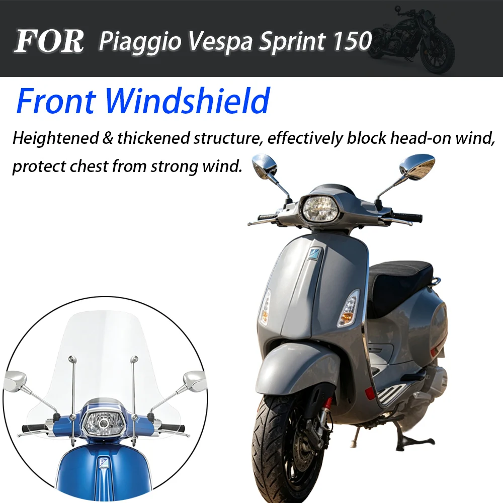Raised Height Windscreen Windshield With Hand‑guard Wind Deflector Modified Accessory For Piaggio Vespa Sprint 150 Scooter