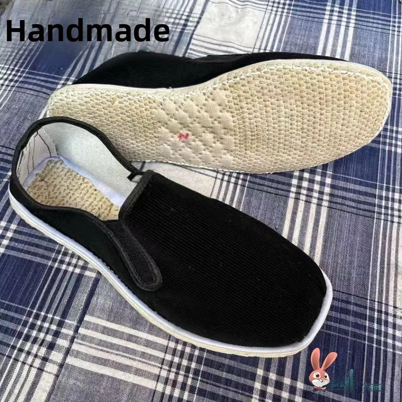 

Традиционные мужские хлопковые туфли ручной работы в деревенском стиле, дышащие, на плоской подошве, с квадратным носком, для повседневной носки, на все сезоны, в стиле старого Пекина