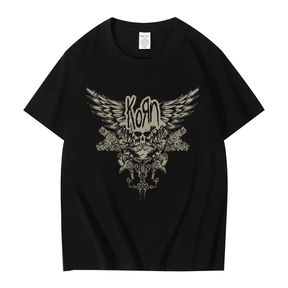 

Korn Skull Wings Girls Juniors Black T-Shirt Metal Gothic Rock Band T-Shirts Men Women Vintage Oversized T-shirt Tops Streetwear