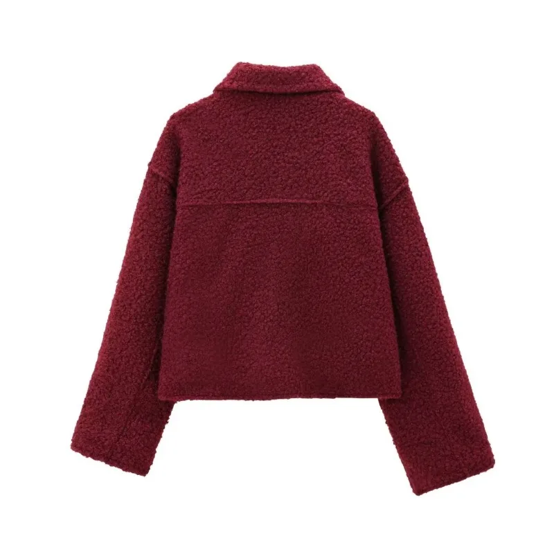 TRAF ZR Lady Jackets Solid Woolen Cropped Coat Elegant and Pretty Women's Coats Ladies Fashion Vintage Women's Autumn Coat