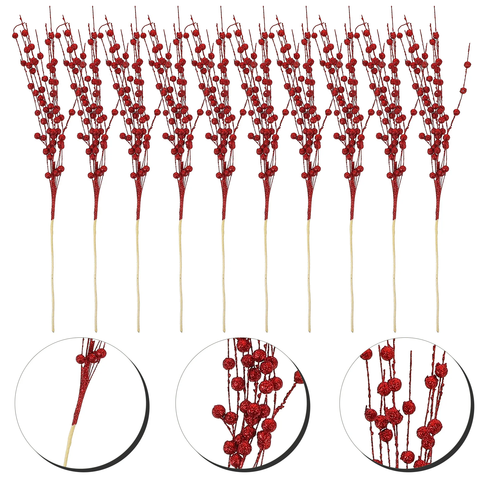 

10Pcs Christmas Berry Picks Artificial Stem Decor Glittered Faux Berries for Xmas Tree Wreath Holiday Party Atmosphere Setup
