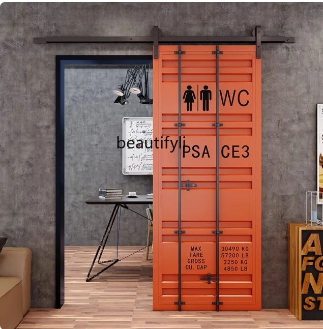Wrought iron retro industrial style container door Barn door Crane rail sliding pulley Kitchen toilet door Toilet sliding door
