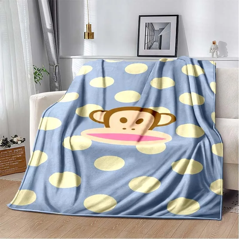 P-Paul F-Frank Cute Monkey Cartoon Print Flannel Blanket Ultra Soft Warm Throw For Couch Bedroom Kids Room Indoor Home Gift