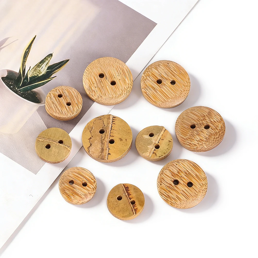 5Pcs/Set Natural Bamboo Buttons 15/20mm 2 Holes Flatback Sewing Button DIY Scrapbooking Garment Decoration
