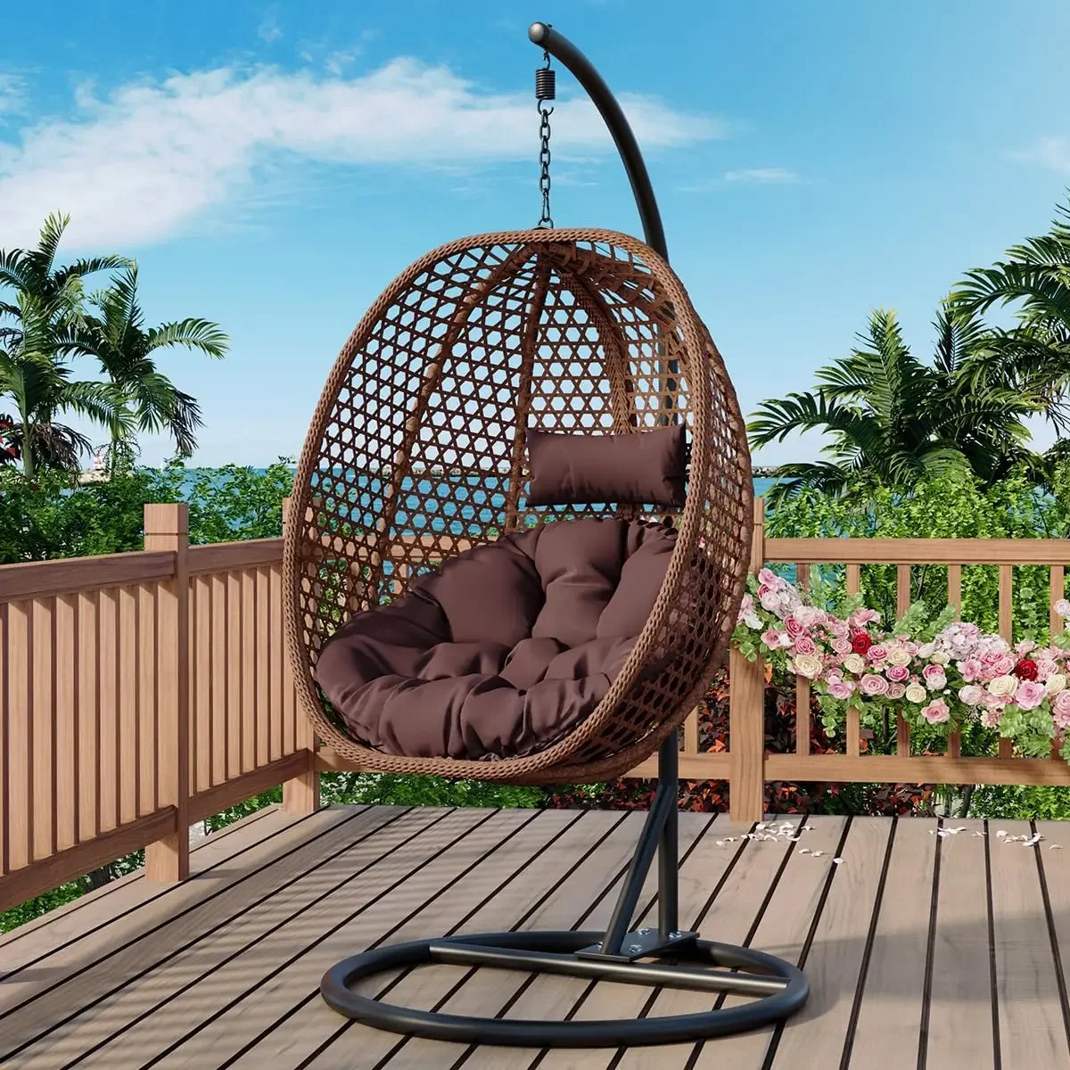 Egg Swing Chair with Stand,Hanging Egg Chair Indoor Outdoor,Hammock Hanging Basket Chair with Aluminum Steel Frame，Bedrooms