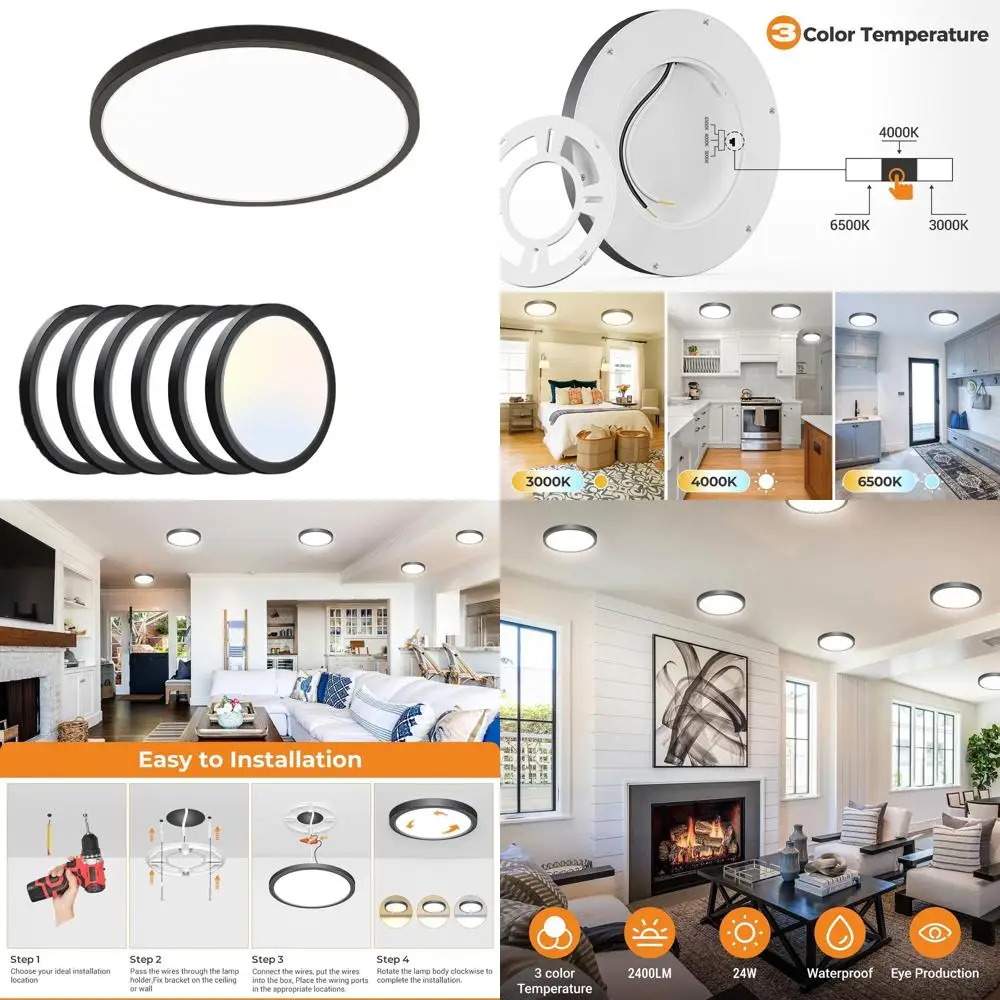 

9-дюймовый круглый светодиодный потолочный светильник, регулируемый цветовой температурой 3000K-6500K, идеально подходит для спален, гардеробных, ванных комнат и прихожих