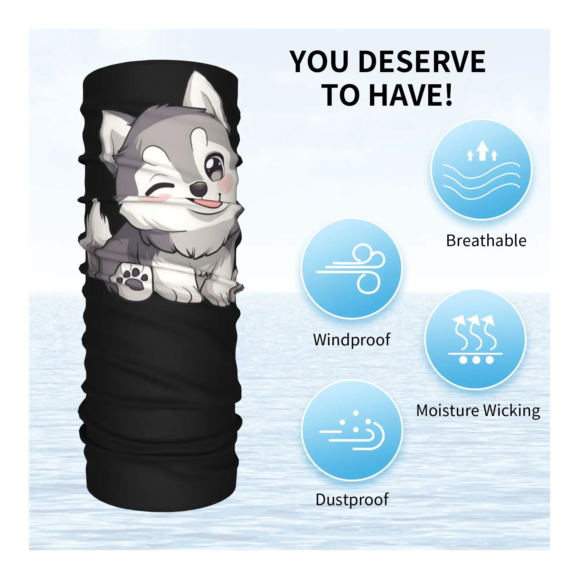 Cute Winking Kawaii Husky Bandana Neck Gaiter Printed Mask Scarf Multi-use Balaclava Outdoor Sports Unisex Adult Breathable