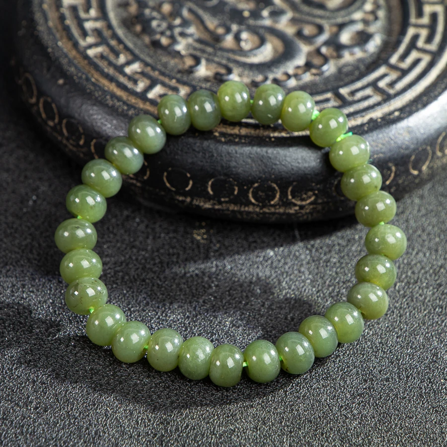 

TIMESWIND Simple Deep Green Natural Hetian Jade 8mm Abacus Beaded for Women with Certificate