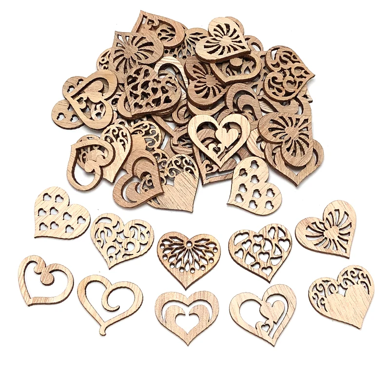50 stks Hart Houten Gordijnen Liefde Houten Ambachten Bruiloft Decoratie Verjaardag Valentijnsdag Geschenken Thuis Tafel Decor Handwerk