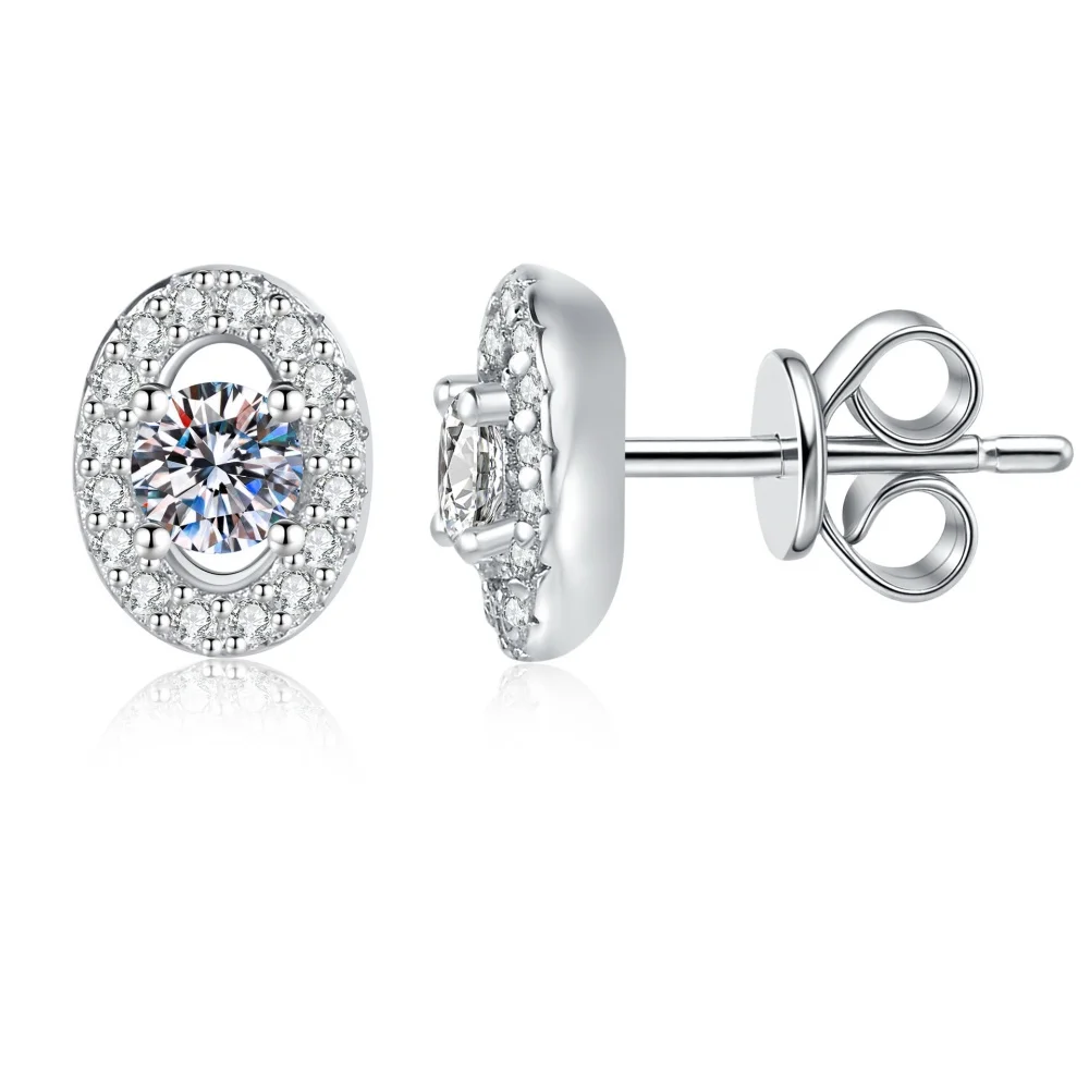 

Oval Moissanite Stud Earrings, 18K White Gold 925 Sterling Silver Earring, 0.2Ct Lab Created Diamond Men Women Jewelry