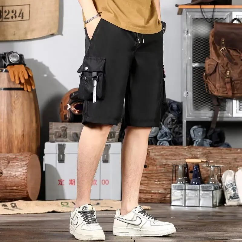 Workwear shorts for men\'s summer slim trendy Instagram fashionable and handsome with multiple pockets, loose fit, oversized pant