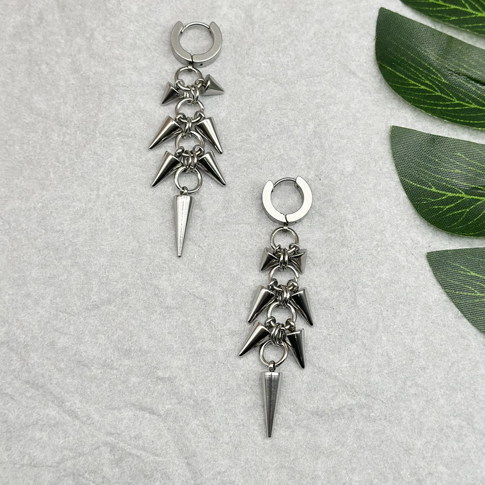 Gothic Punk Stainless Steel Spike Rivet Dangle Earrings Handmade Grunge Aesthetic Hip Hop Earrings for Women Men Unisex Jewelry