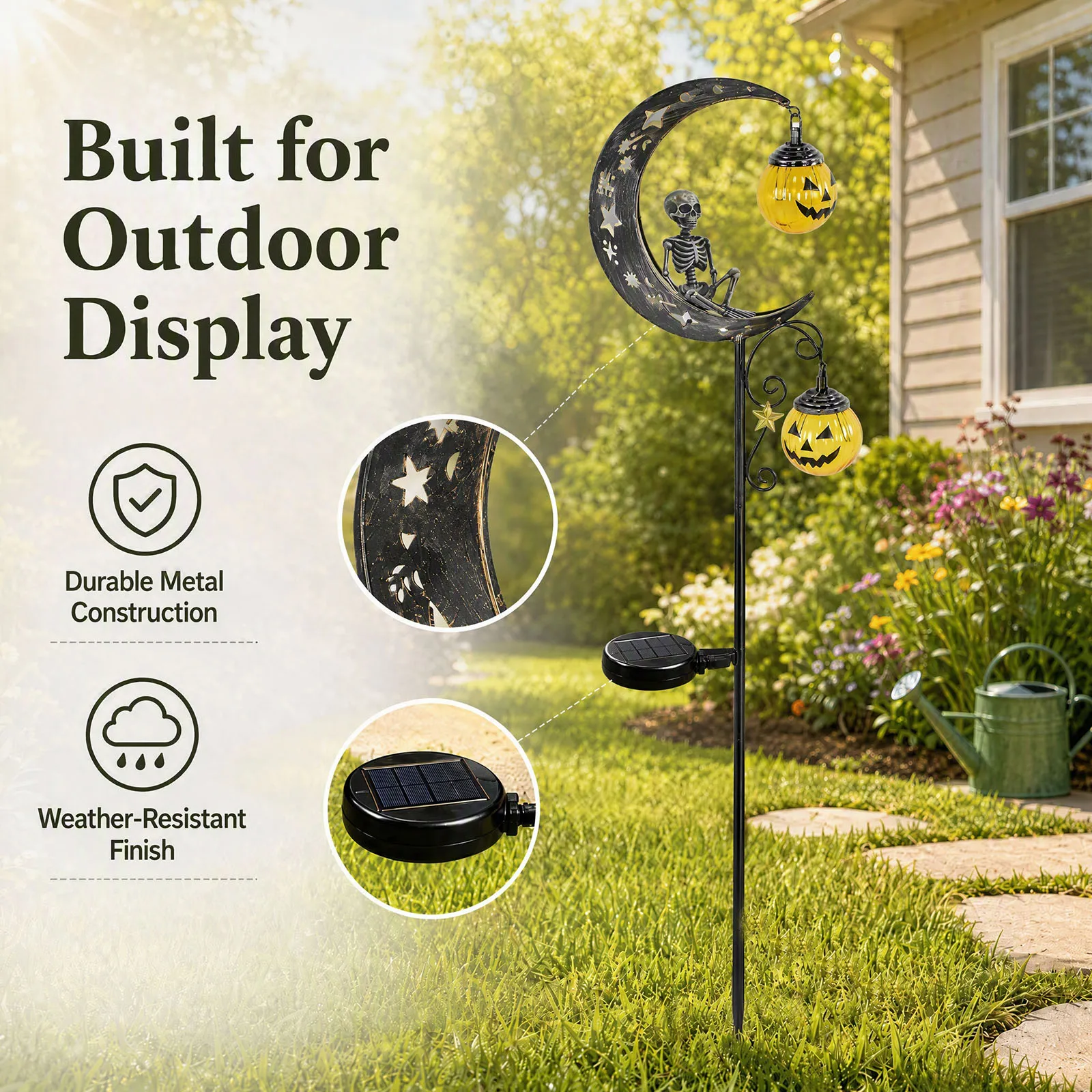 Halloween Solar Stake Light Skull Ghost Moon Pumpkin Garden Lawn Pathway Yard Outdoor Metal Decor Warm