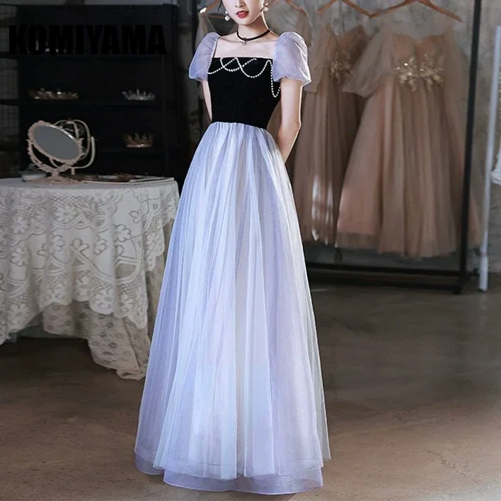 Customized French Puff Sleeve Evening Dress Female 2024 New Banquet Temperament Slim Waist Graduation Dresses Simple Design Prom