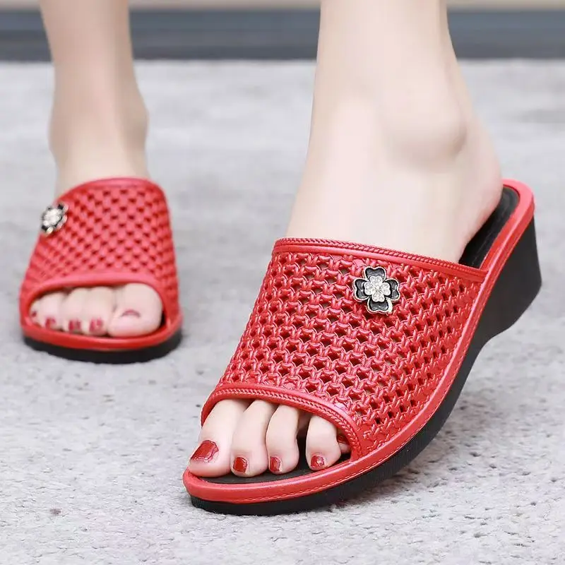 المرأة أسافين الجوف خارج اللمحة تو النعال الصيف جديد لينة وحيد عدم الانزلاق خفيفة الوزن المنزل النعال شباشب لخارج المنزل الصنادل #6