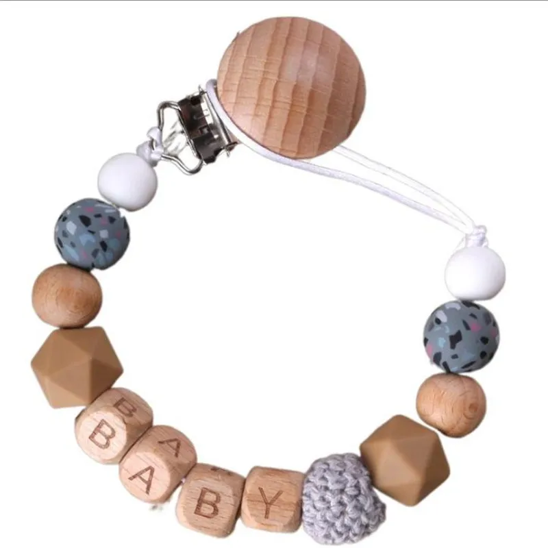 

Personalized Name Wooden Pacifier Chains Safe Beach Teething Chain Baby Teether Dummy Clips Holder