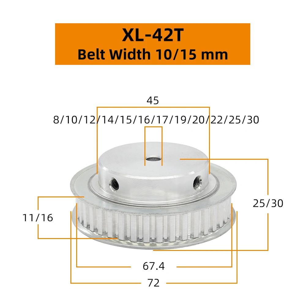 42T XL Pulley Wheel Trapezoidal Tooth Pitch 5.08 mm Alloy Pulley Bore 6-25 mm 10/15 mm Width Timing Belt Transmission Parts