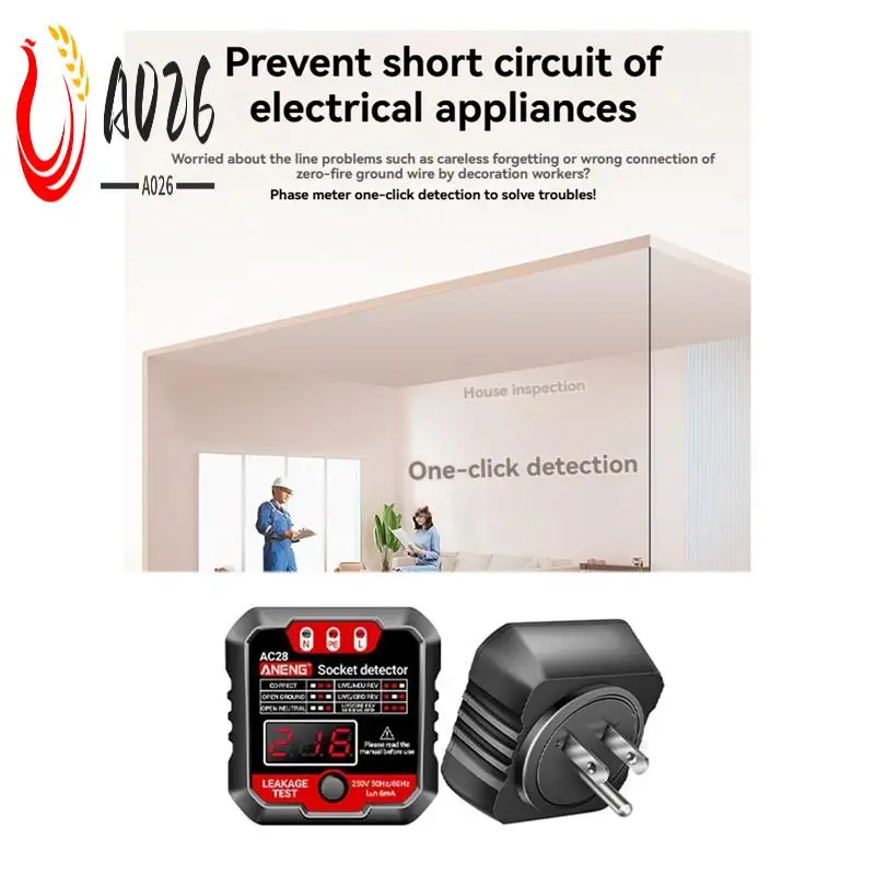 

A026- AC28 Socket Tester With LCD Display - Voltage And Phase Meter For US Outlets, Electrical Safety Inspection Tool