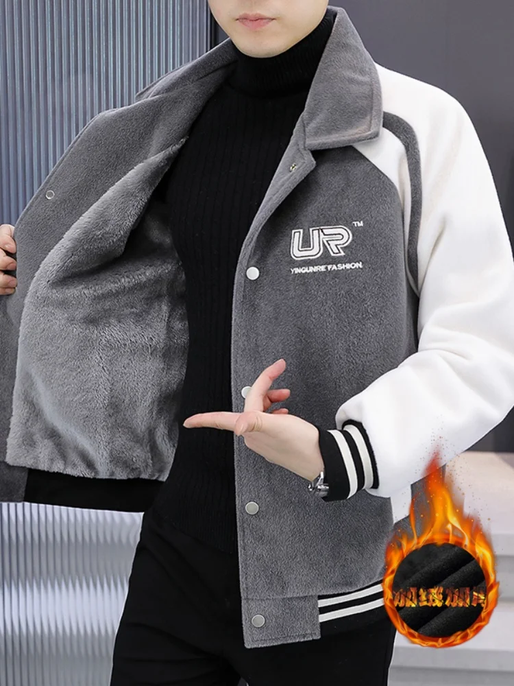 

Autumn Winter ort Thiened Faux Fur Jaet Men's High Quali Casual Outerwear Youth Polyester Nylon Cosite Fiber Coat