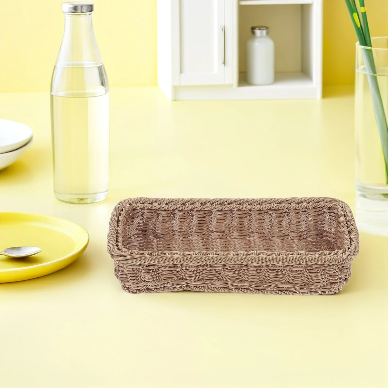 

2Pcs Plastic Woven Basket Desktop Storage Organizer for Cutlery Silverware Sundry Kitchen Holder Silverware Organizer Basket