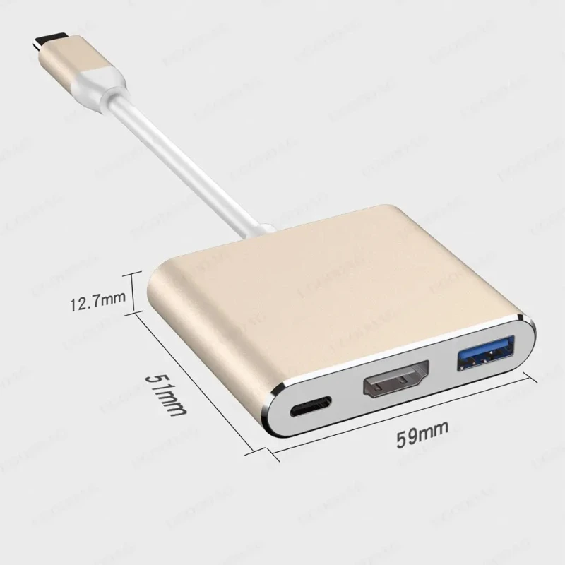 HUB USB C vers répartiteur compatible HDMI USB-C 3 en 1 4K HDTV USB 3.0 PD charge rapide adaptateur intelligent pour MacPleDell