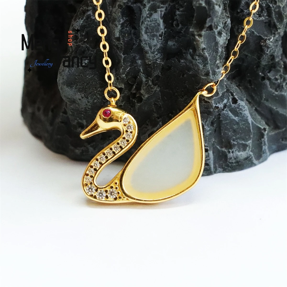 

Natural S925 Silver Inlaid Hetian White Jade Swan Necklace Simple Personalized Fashion Versatile Light Luxurious Women Jewelry