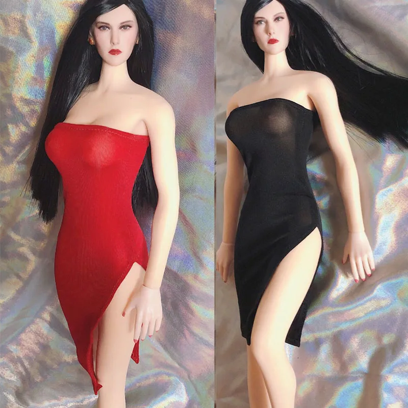 1/6 Scale female sexy clothes strapless slit dress fit 12 inches TBLeague JIAOU body model